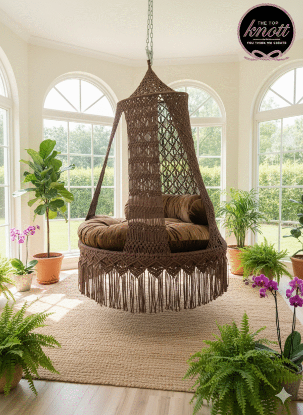 The Top Knott Boho Luxe Macramé Canopy Swing Chair