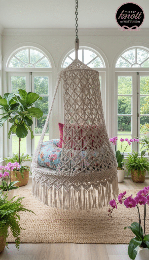 The Top Knott Luxury Macramé Canopy Swing Chair