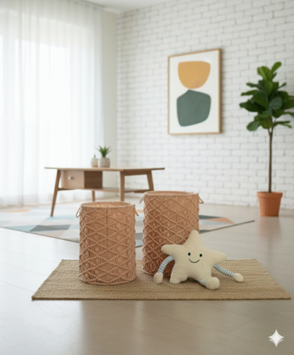 Macrame Storage Basket & Star Plush Set