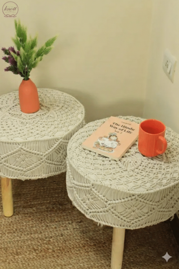 Beige Macrame Stool