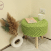 Handcrafted Macramé Round Stool with Wooden Legs