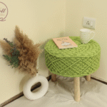 Handcrafted Macramé Round Stool with Wooden Legs