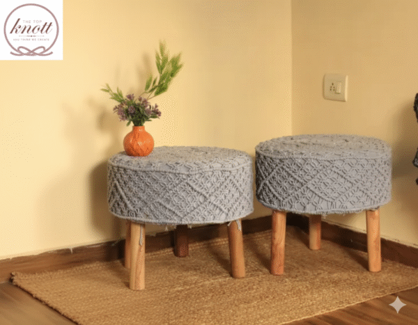 Handcrafted Grey Macrame Stool