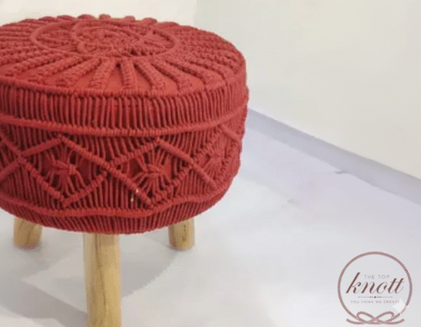 Handcrafted Red Macramé Stool