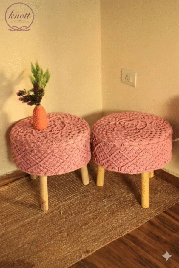 Pink Macrame Stool