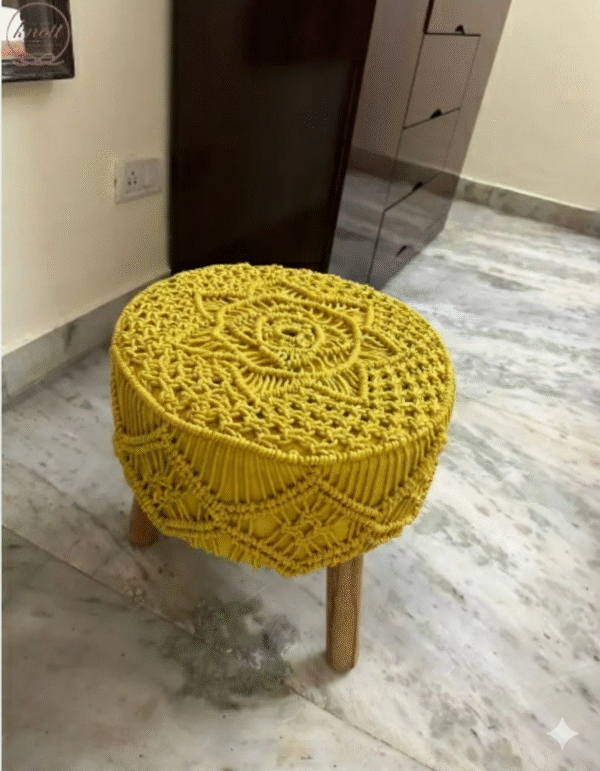 Handcrafted Mustard Macramé Stoo