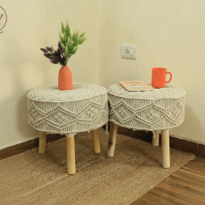 Beige Macrame Stool