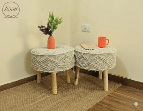 Beige Macrame Stool
