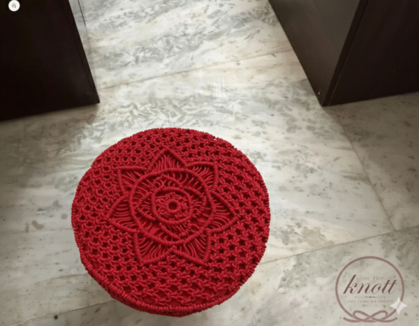 Handcrafted Red Macramé Stool
