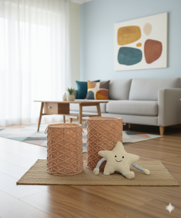 Macrame Storage Basket & Star Plush Set