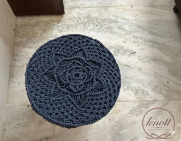 Handcrafted Navy Blue Macramé Stool