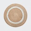 Handwoven Round Jute Rug with White Spiral Design