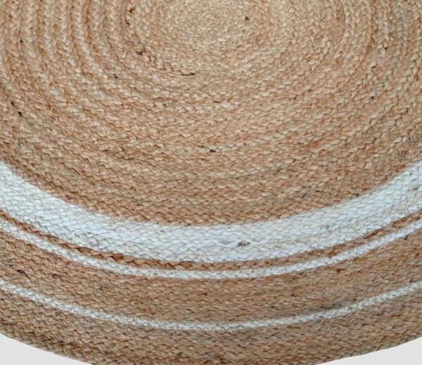 Handwoven Round Jute Rug with White Spiral Design
