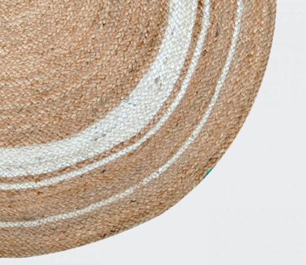 Handwoven Round Jute Rug with White Spiral Design