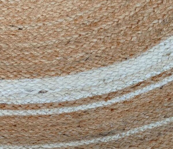 Handwoven Round Jute Rug with White Spiral Design