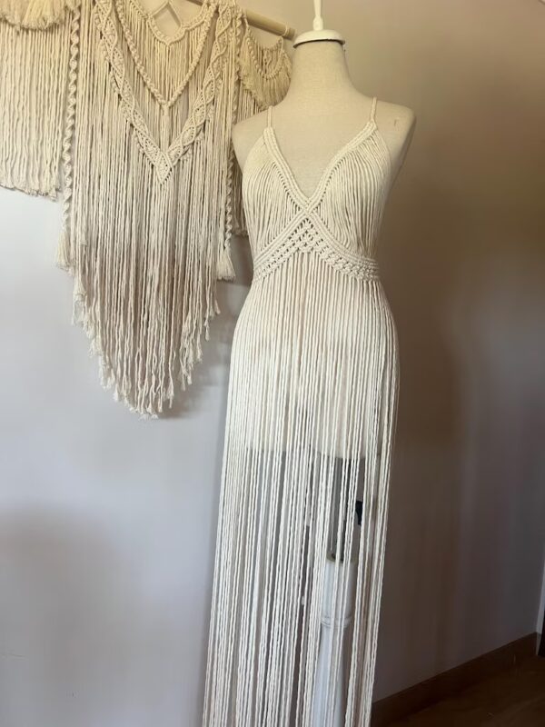 Handmade Macramé Fringe Dress with Deep