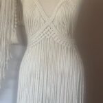 Handmade Macramé Fringe Dress with Deep