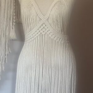 Handmade Macramé Fringe Dress with Deep