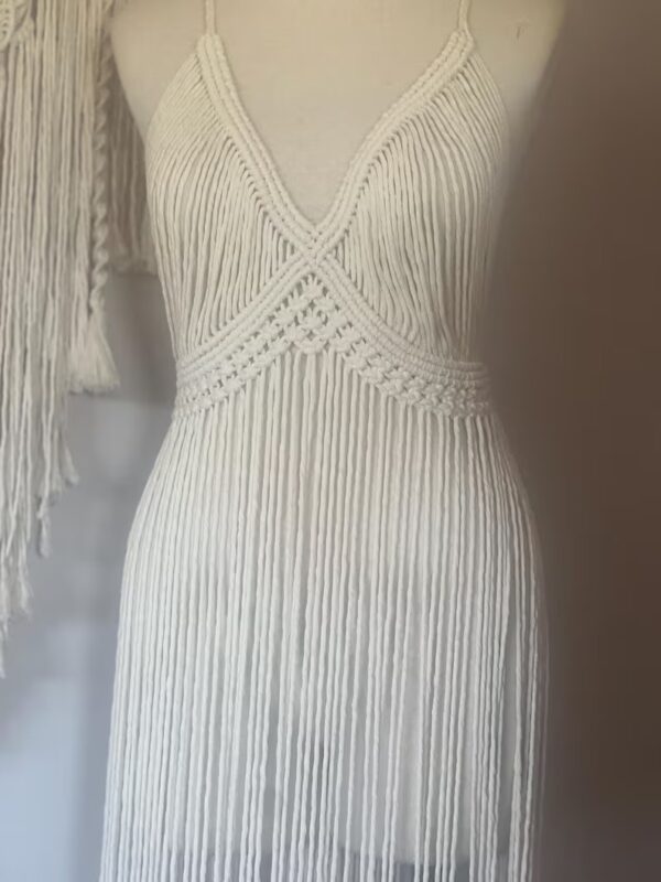 Handmade Macramé Fringe Dress with Deep