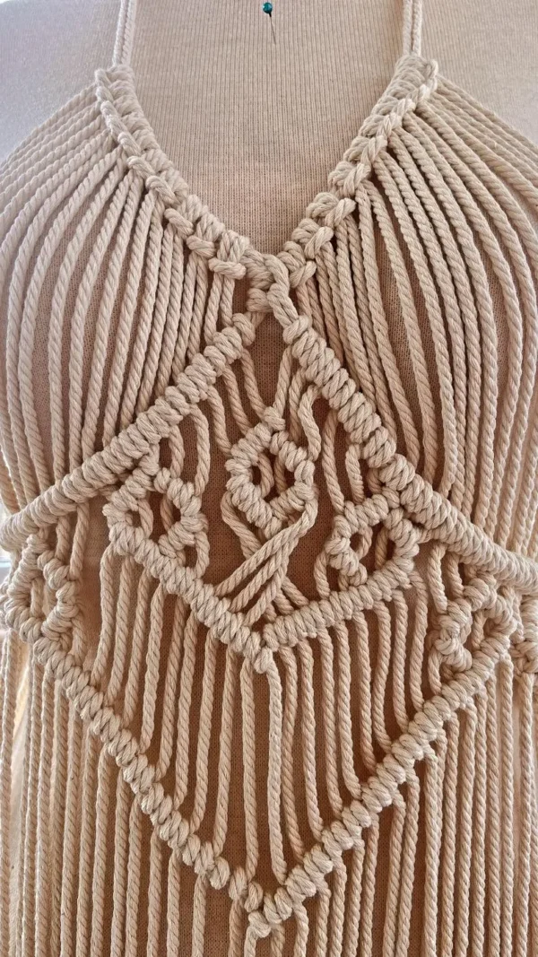 Handmade Macramé Fringe Dress with Deep
