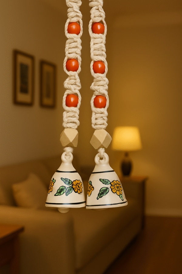 Man Hanging a Handcrafted Macrame Bell