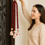 Handcrafted Triple Red Macramé Bell Hanging