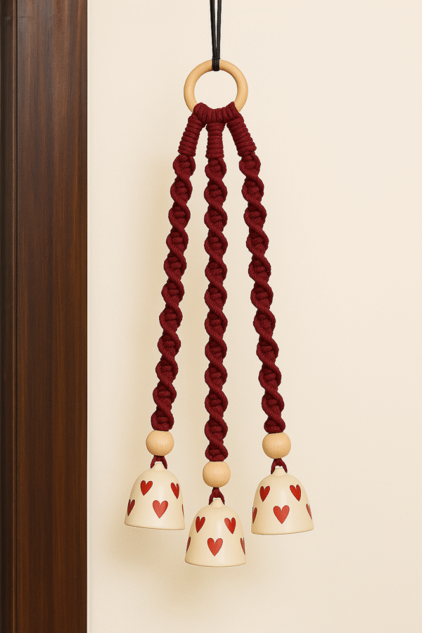 Handcrafted Triple Red Macramé Bell Hanging