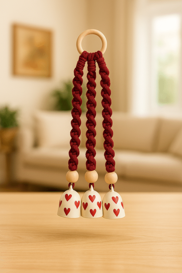 Handcrafted Triple Red Macramé Bell Hanging