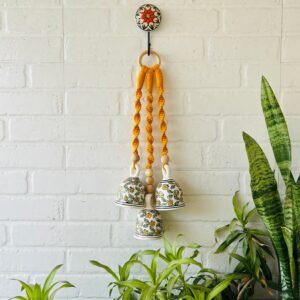 Handcrafted Mustard Macramé Triple Ceramic Bell