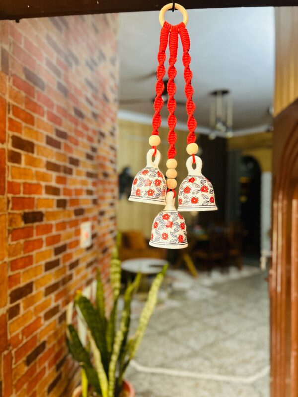Handcrafted Red Macramé Triple Ceramic Bell