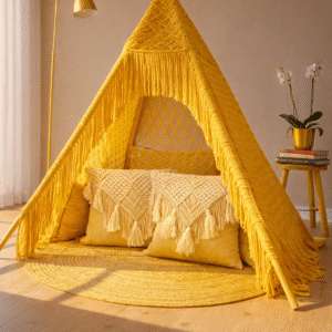 Handwoven Yellow Boho Macramé Teepee Tent