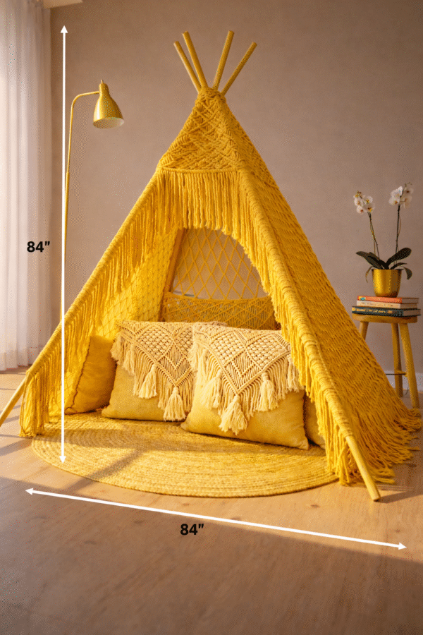 Handwoven Yellow Boho Macramé Teepee Tent