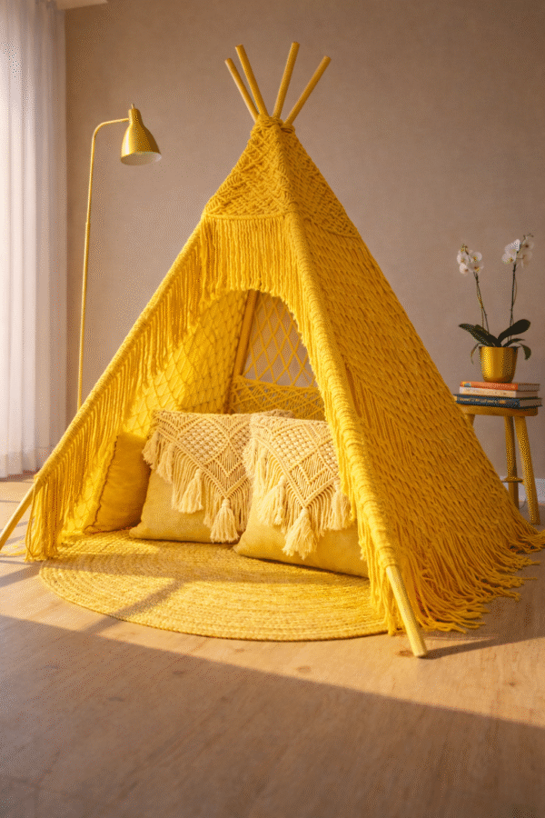 Handwoven Yellow Boho Macramé Teepee Tent