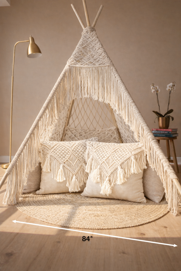 Handwoven White Boho Macramé Teepee Tent