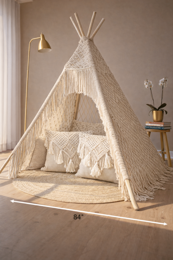 Handwoven White Boho Macramé Teepee Tent