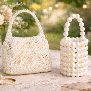 Pearl Beaded Handbag Set for Women | Elegant Mini Clutch & Bucket Bag | Party & Wedding Fashion Accessories