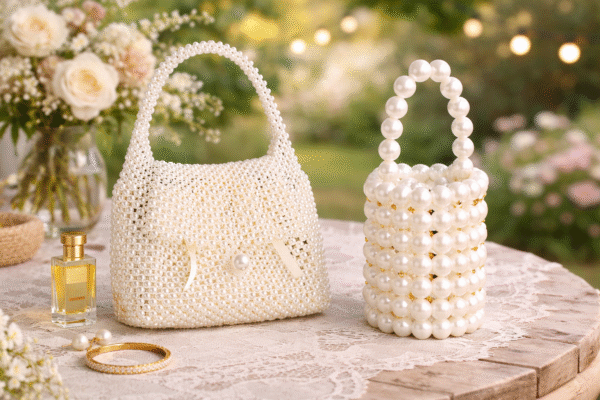 Pearl Beaded Handbag Set for Women | Elegant Mini Clutch & Bucket Bag | Party & Wedding Fashion Accessories