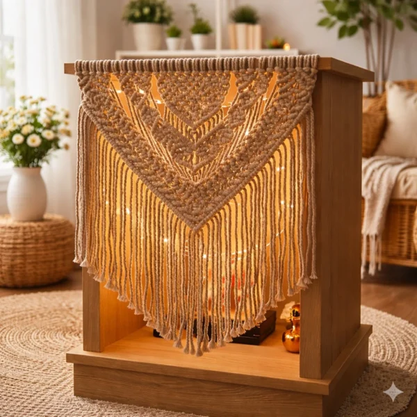 Macrame Temple Wall Hanging 18 Inch Handmade Boho Mandir Decor | Cotton Rope Macrame Wall Decor for Home & Puja Room