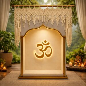 18 Inch Handmade Macrame Temple Wall Hanging Curtain | Boho Cotton Mandir Decor | Spiritual Pooja Room Backdrop